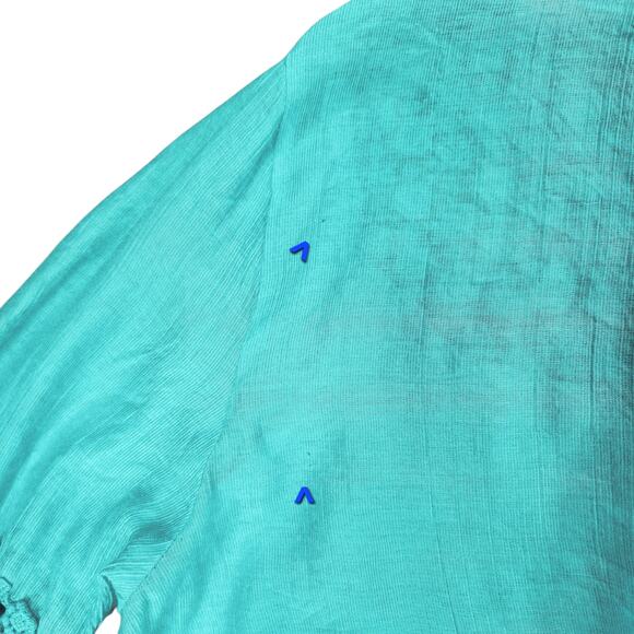 grand & greene Top sz 1X Women Aqua Blue Pink Peasant Boho Fairy Balloon Sleeves - Picture 6 of 14